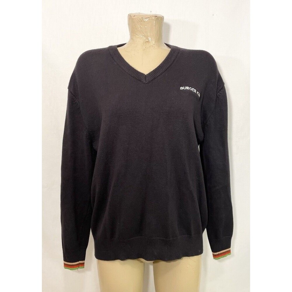 VINTAGE Burger King Sweater L Large 44" Black Manager Uniform Employee Workwear